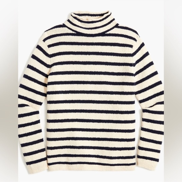 J. Crew Factory Cozy Rollneck Pullover Beach Sweater Striped Sz Medium blue - Picture 3 of 9